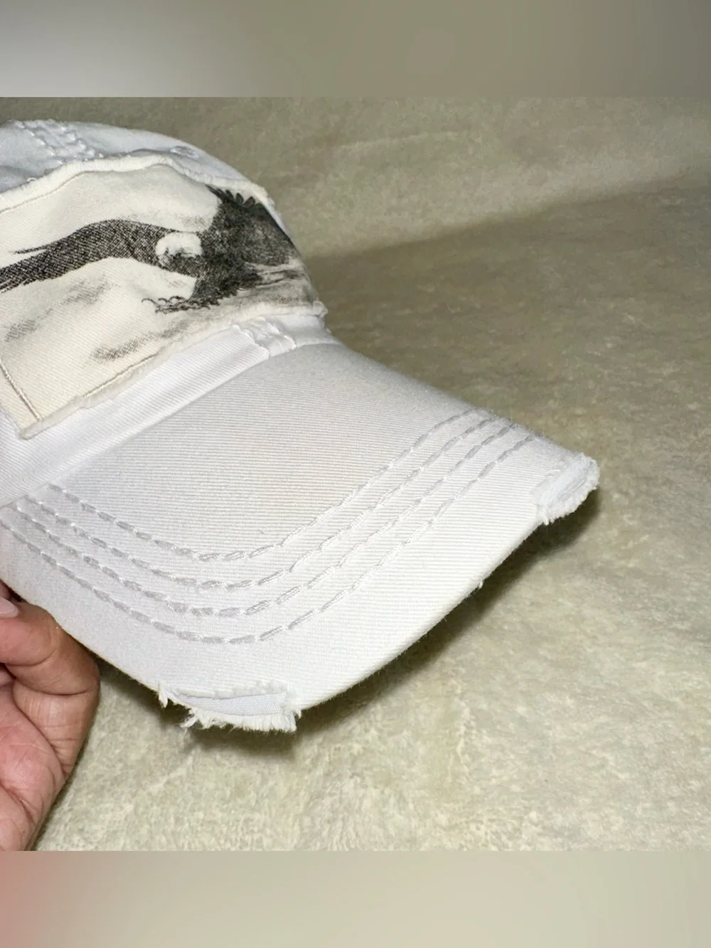 KBETHOS Distressed White Eagle Patch Dad Hat Retro Y2K Grunge Baseball Cap 01